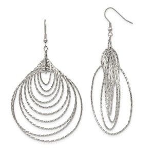 Stainless Steel Polished Twisted Graduated Circles Dangle Earrings